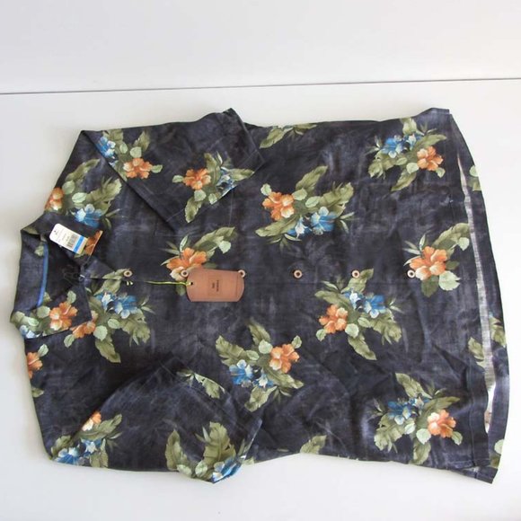 NWT TOMMY BAHAMA Palm Sketch SS floral pattern silk shirt XL - Picture 2 of 5